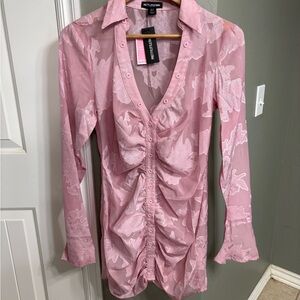 PrettyLittleThing Blush Floral Ruched Blouse